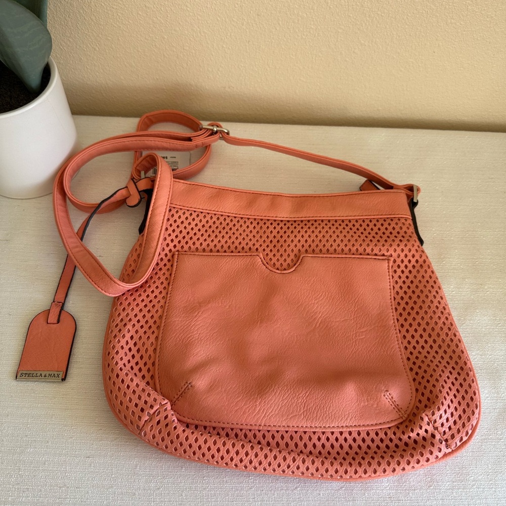 STELLA & MAX Crossbody Coral Peach Handbag Purse Spring Faux Leather Bag